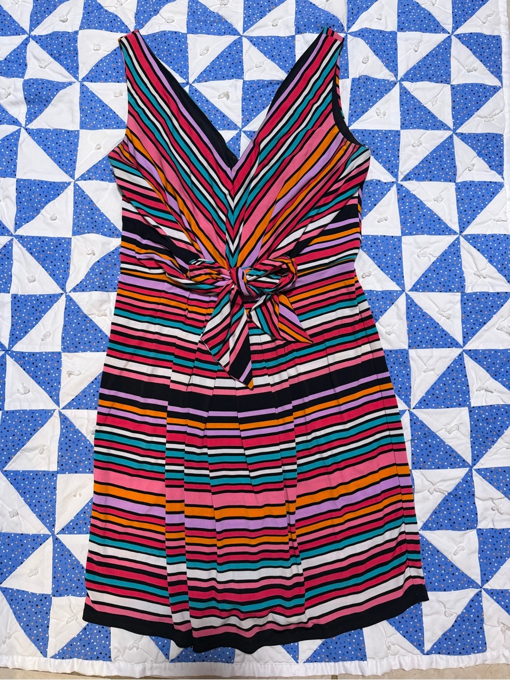 Betsy Johnson Vibrant Striped Tie-Waist Dress - Multicolor